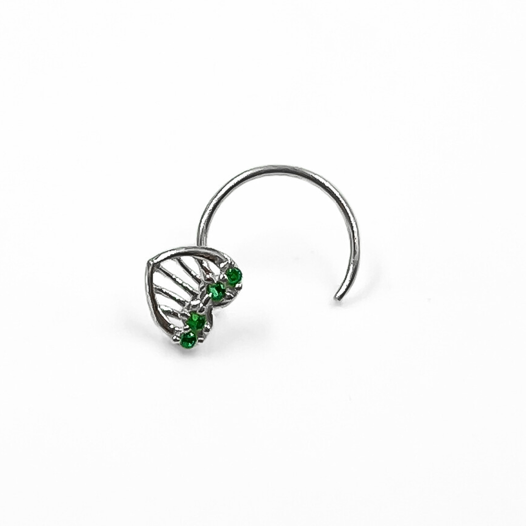 Sterling Silver Heart Shape With Green Gemstone Nose Pin ( 2 Pcs) 1