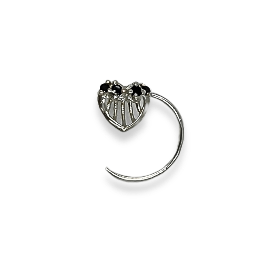 Sterling Silver Heart Shape With Black Gemstone Nose Pin ( 2 Pcs) 0