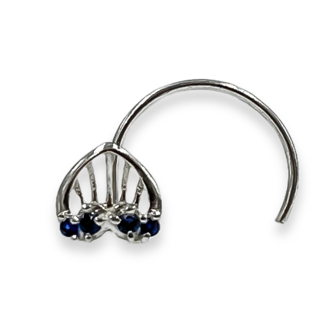 Sterling Silver Heart Shape With Blue Gemstone Nose Pin ( 2 Pcs) 0