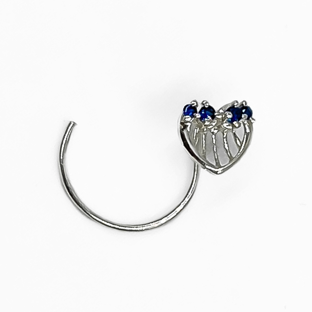 Sterling Silver Heart Shape With Blue Gemstone Nose Pin ( 2 Pcs) 1