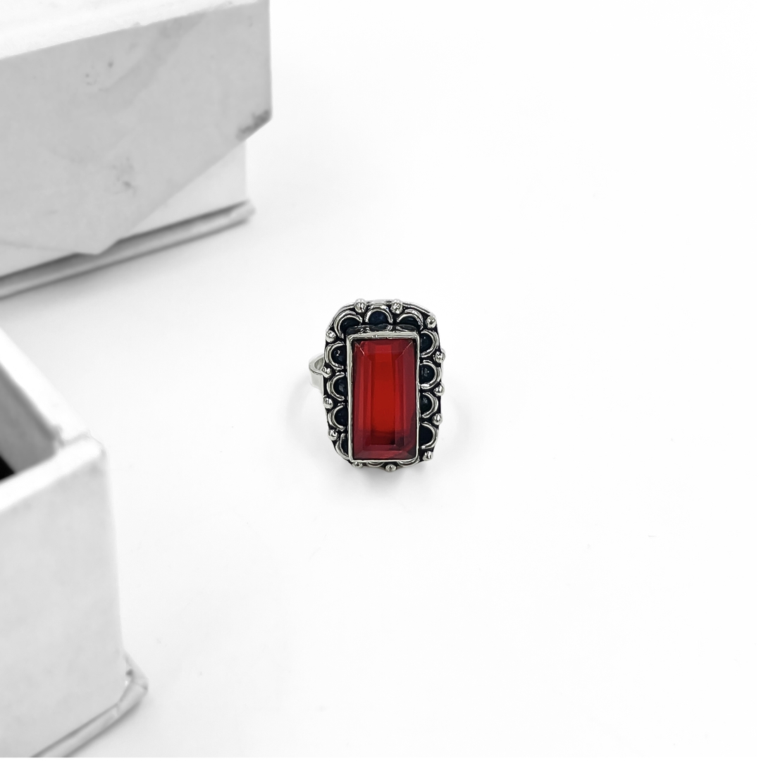 Silver Ruby Red Royal Square Cut Stone Ring Women & Girls 2