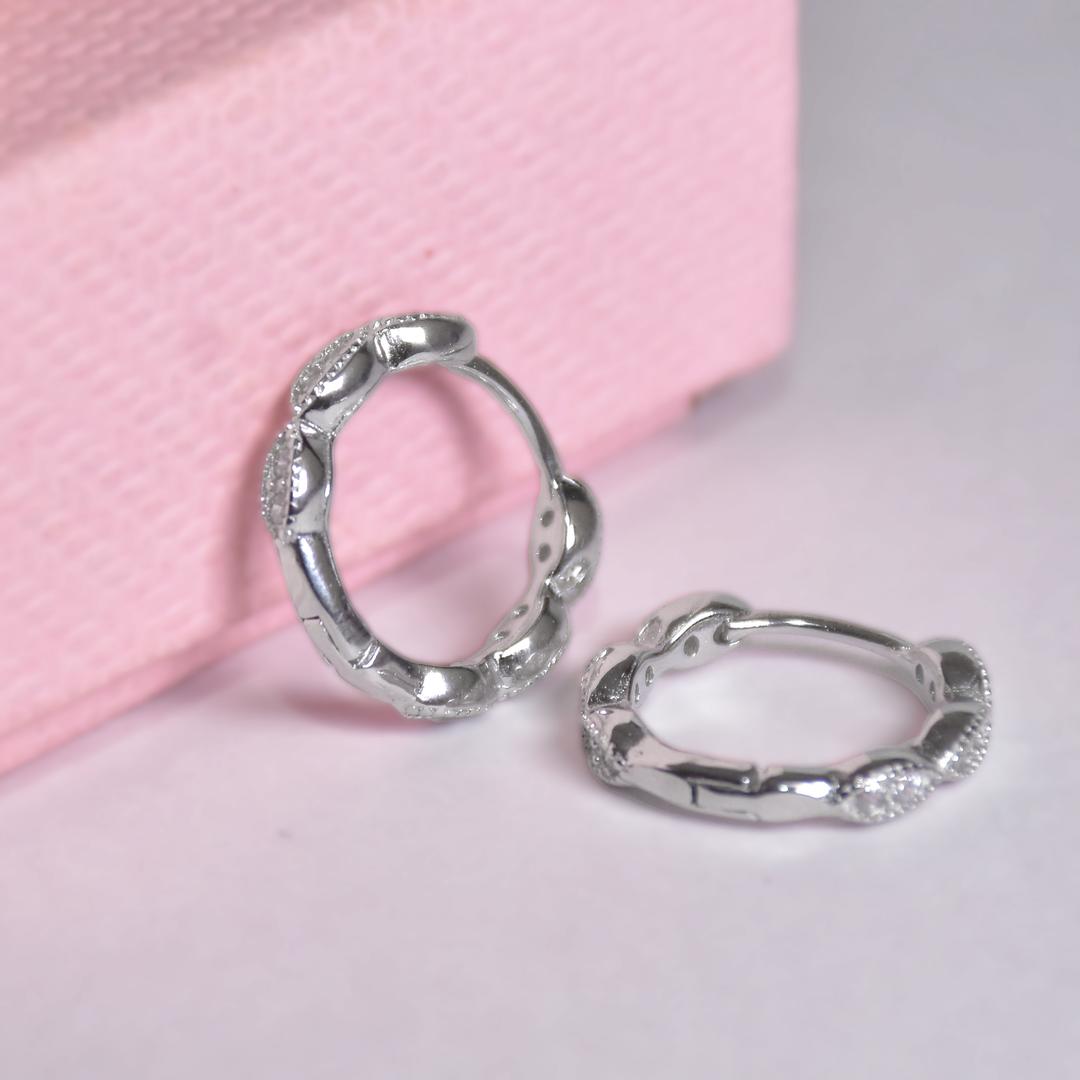 Silver Diamond Hoop Earrings 2