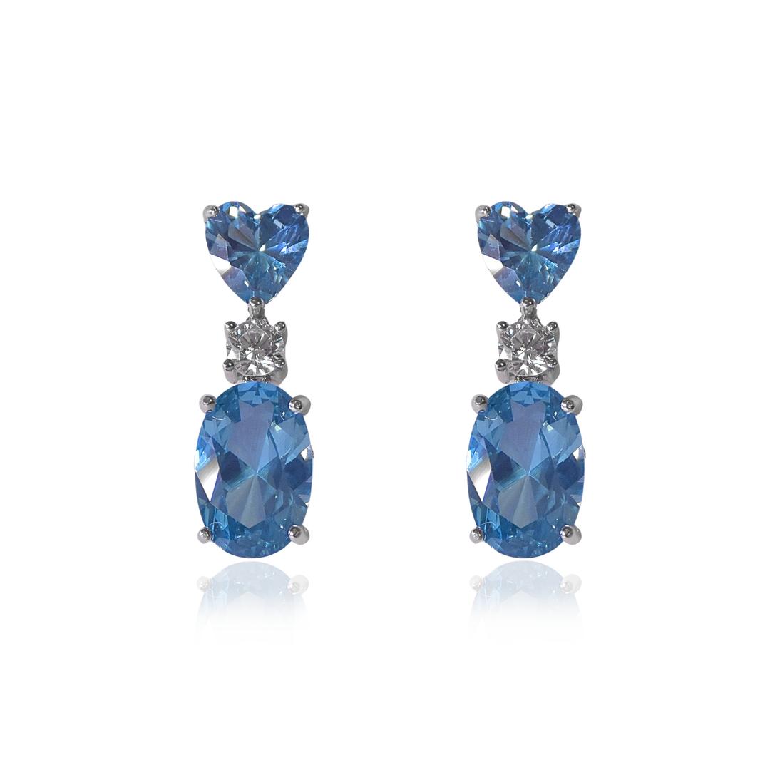 Silver Royal Blue Heart Diamond Earrings 0