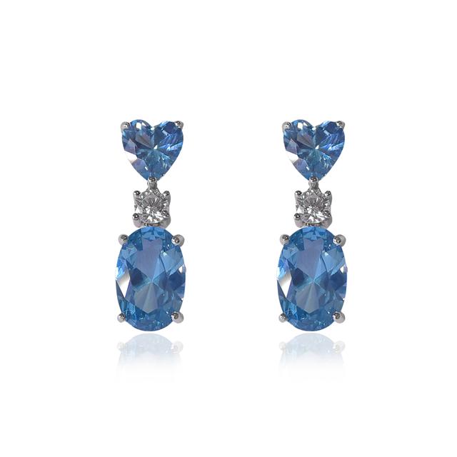 Silver Royal Blue Heart Diamond Earrings