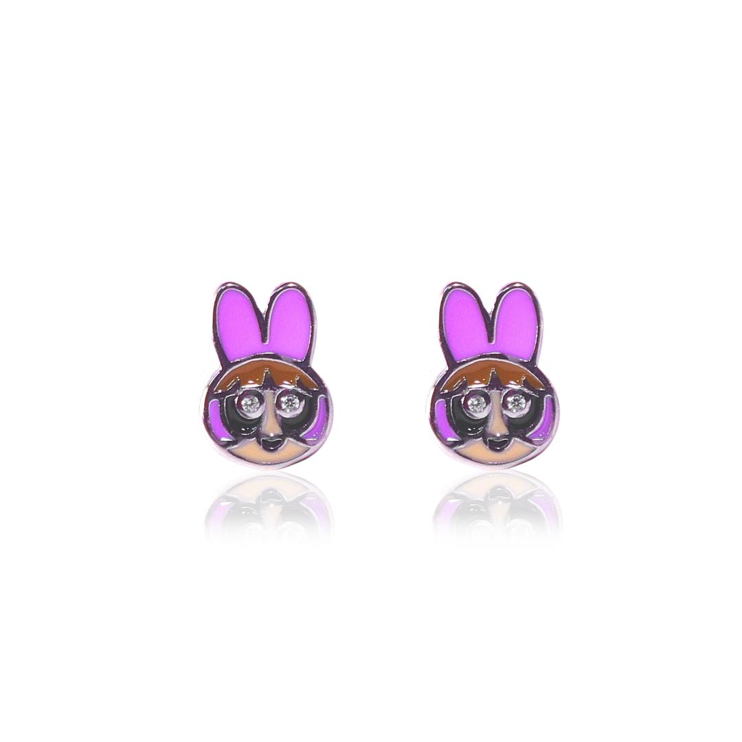 Silver Dreamy Lavender Bunny Stud Earrings 0