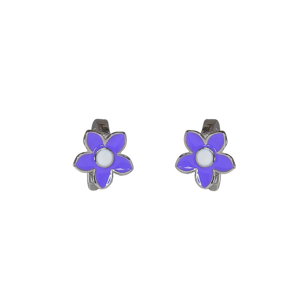 Silver Purple Floral Stud Earrings 0