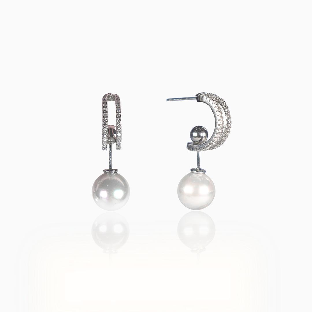 Silver Pearl Drop Hoop Earrings 0