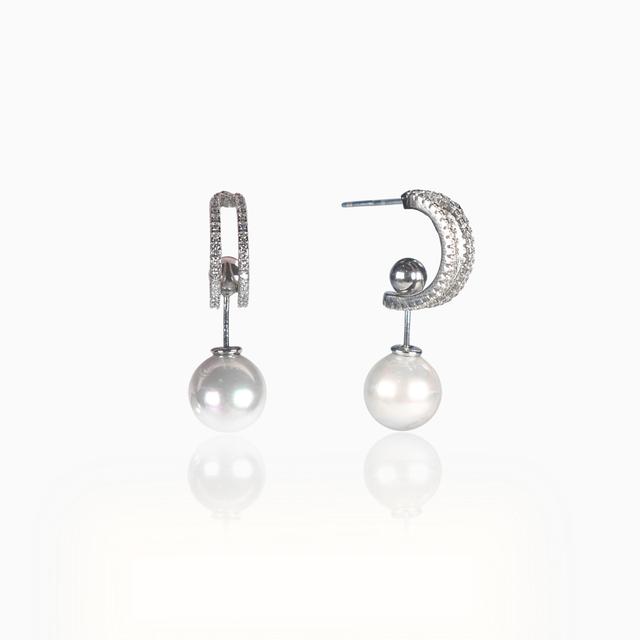 Silver Pearl Drop Hoop Earrings