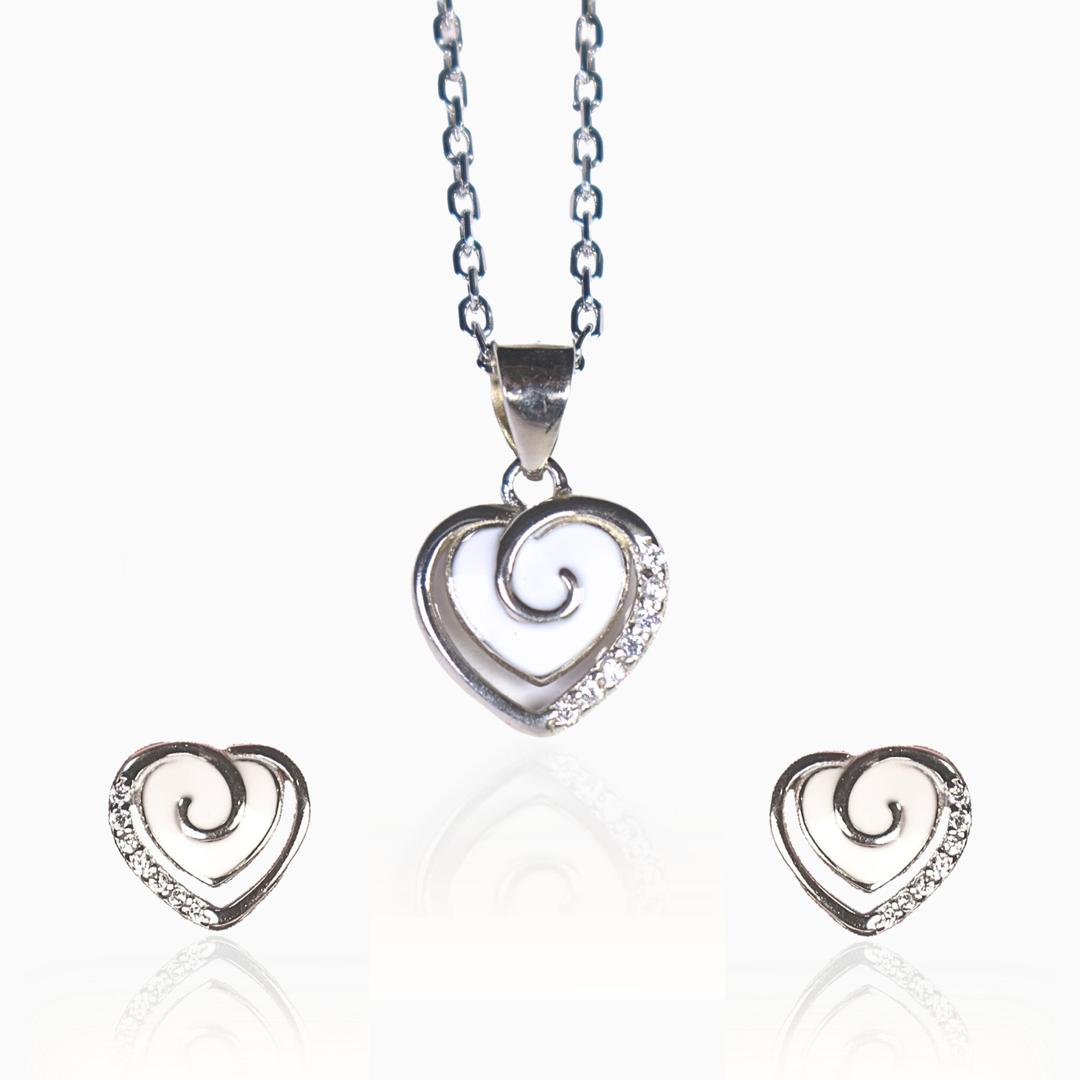 Silver Heart Pendant Set 0