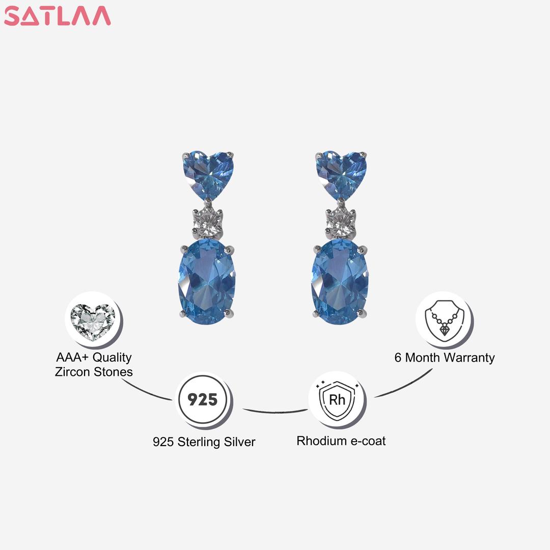 Silver Royal Blue Heart Diamond Earrings 3