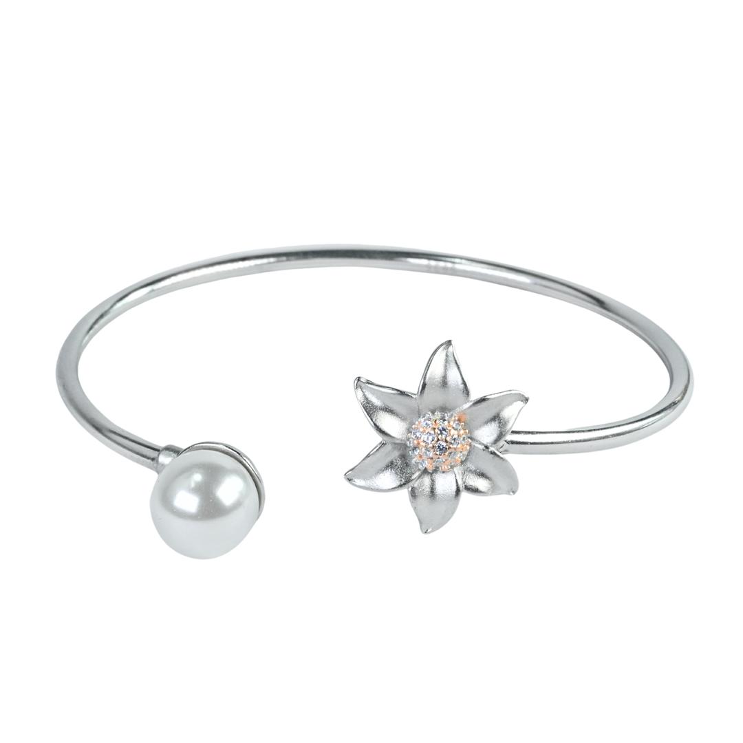 Floral Pearl Bangle Bracelet For Women & Girls 0