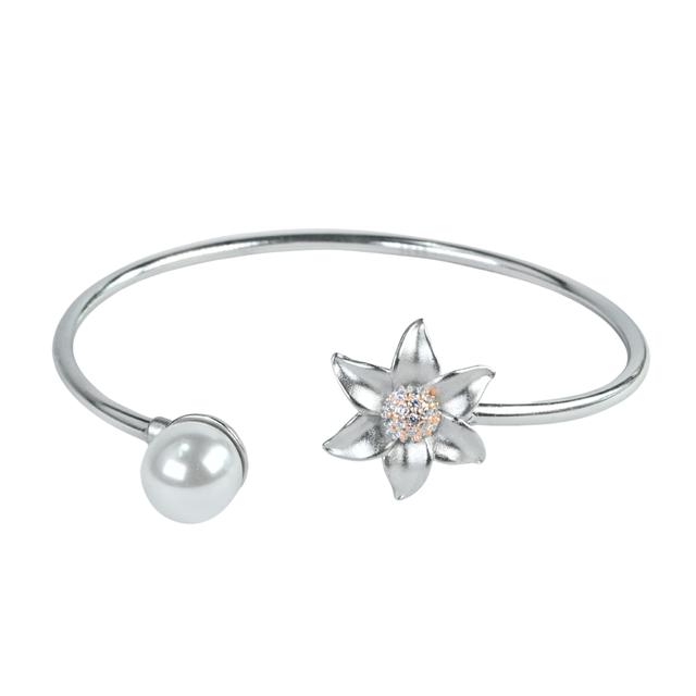 Floral Pearl Bangle Bracelet For Women & Girls