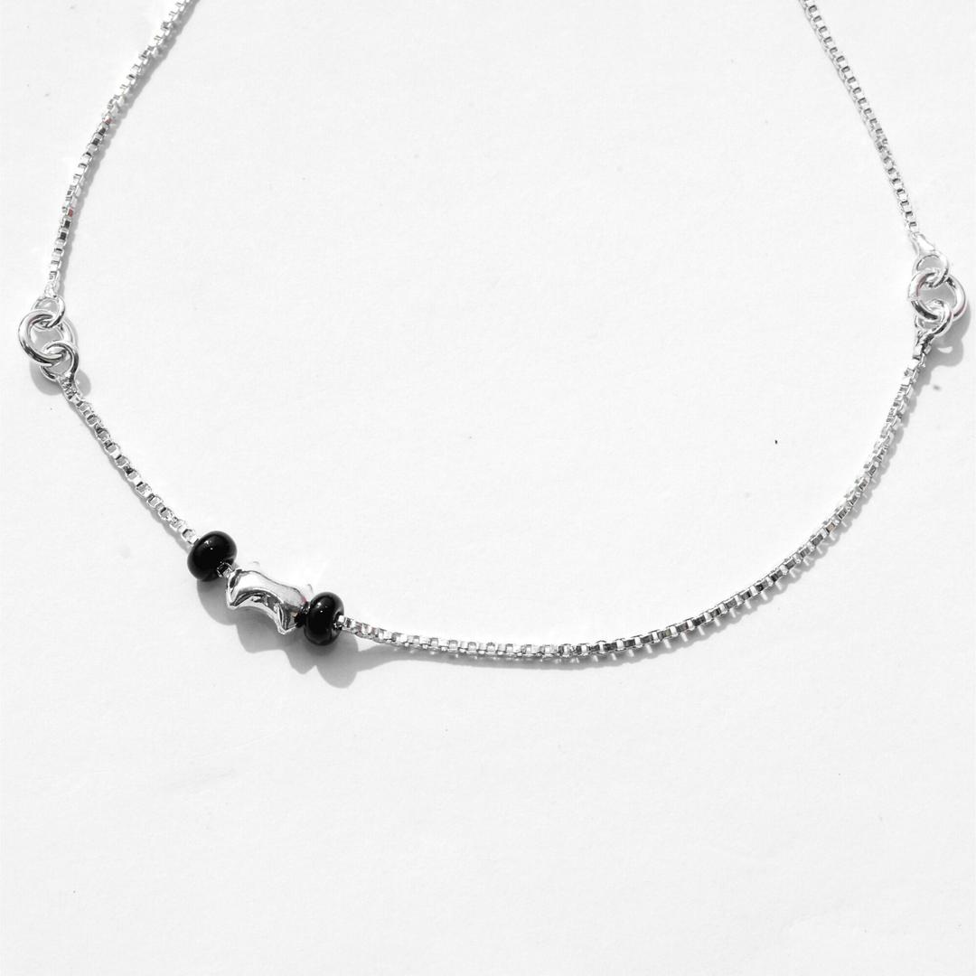 Minimal Black Beed Charm Adjustable Anklet For Women & Girls 1