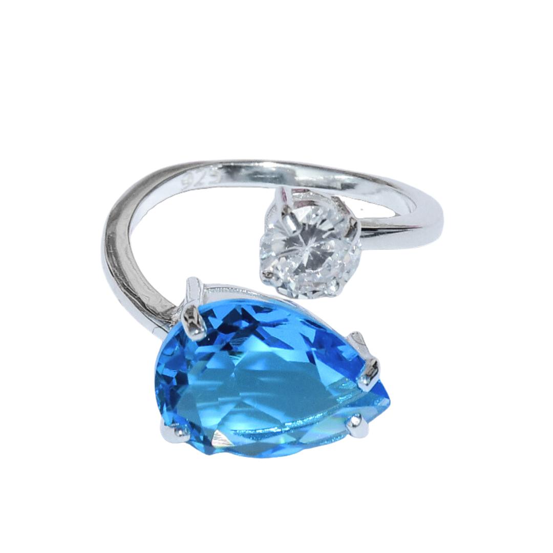 Swiss Blue Cocktail Engagement Adjustable Ring for Girls and Women 0