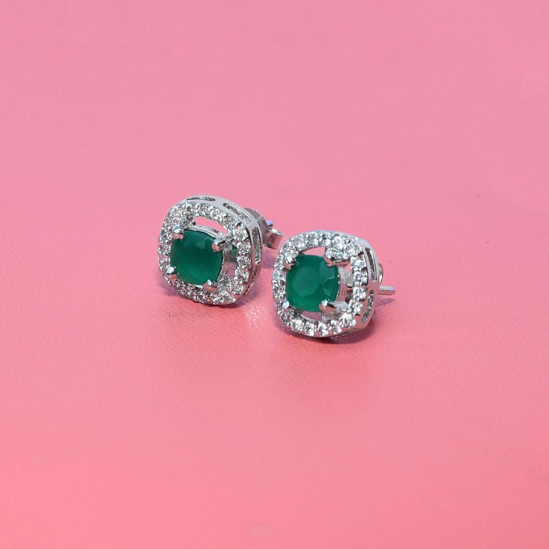Emerald Diamond Stud Earrings 1