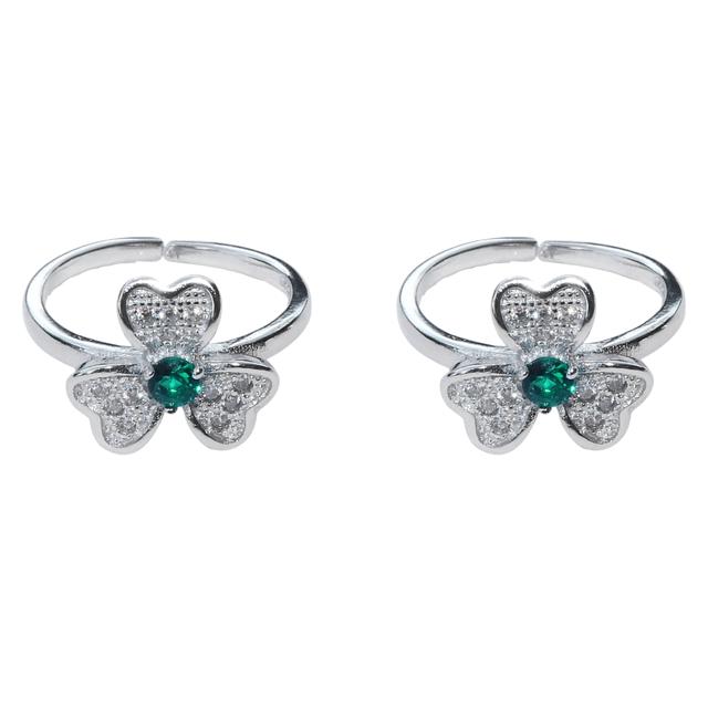 Flower Blossom Green CZ Diamond Rhodium Plated Toe Ring