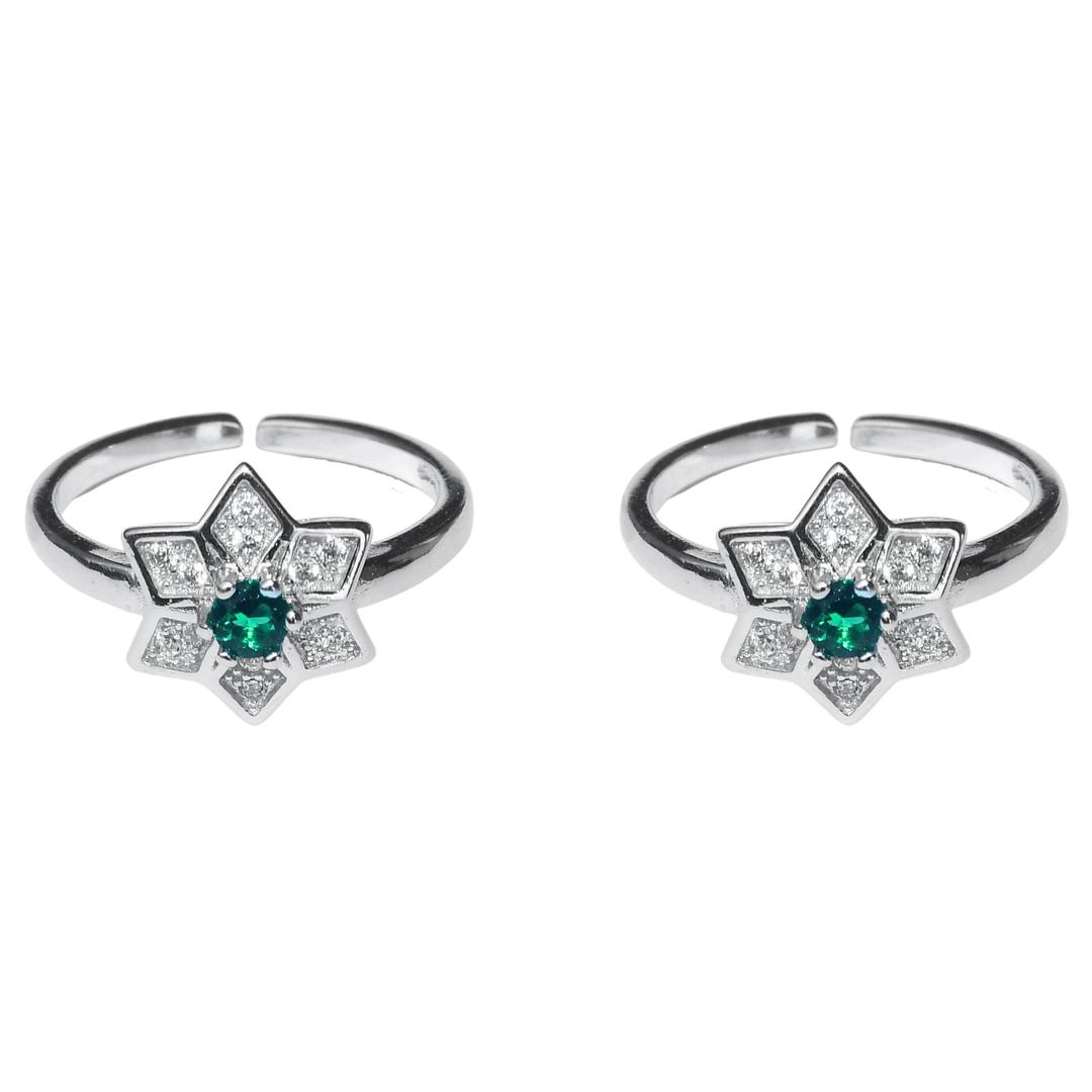 Star Green CZ Diamond Rhodium Plated Toe Ring 0