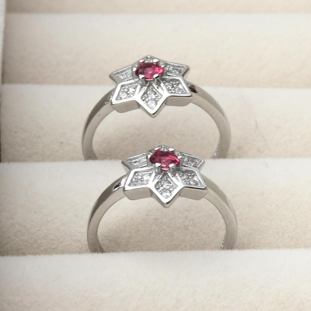 Star Red CZ Diamond Rhodium Plated ToeRing 2