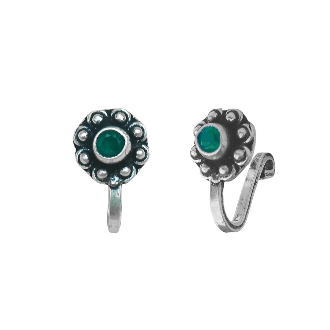 Oxidised Green Round Shaped Nose Pin 0