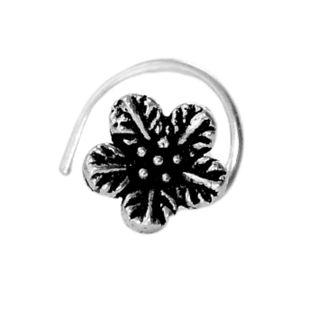 Oxidised Flower Blossom Nose Pin 0