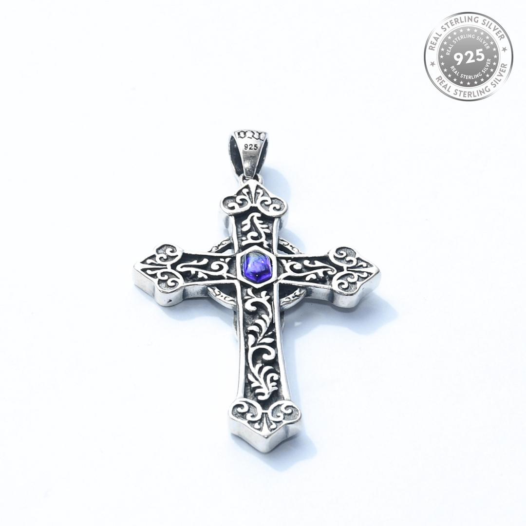 Vintage Cross Blue Stone Pendant 1