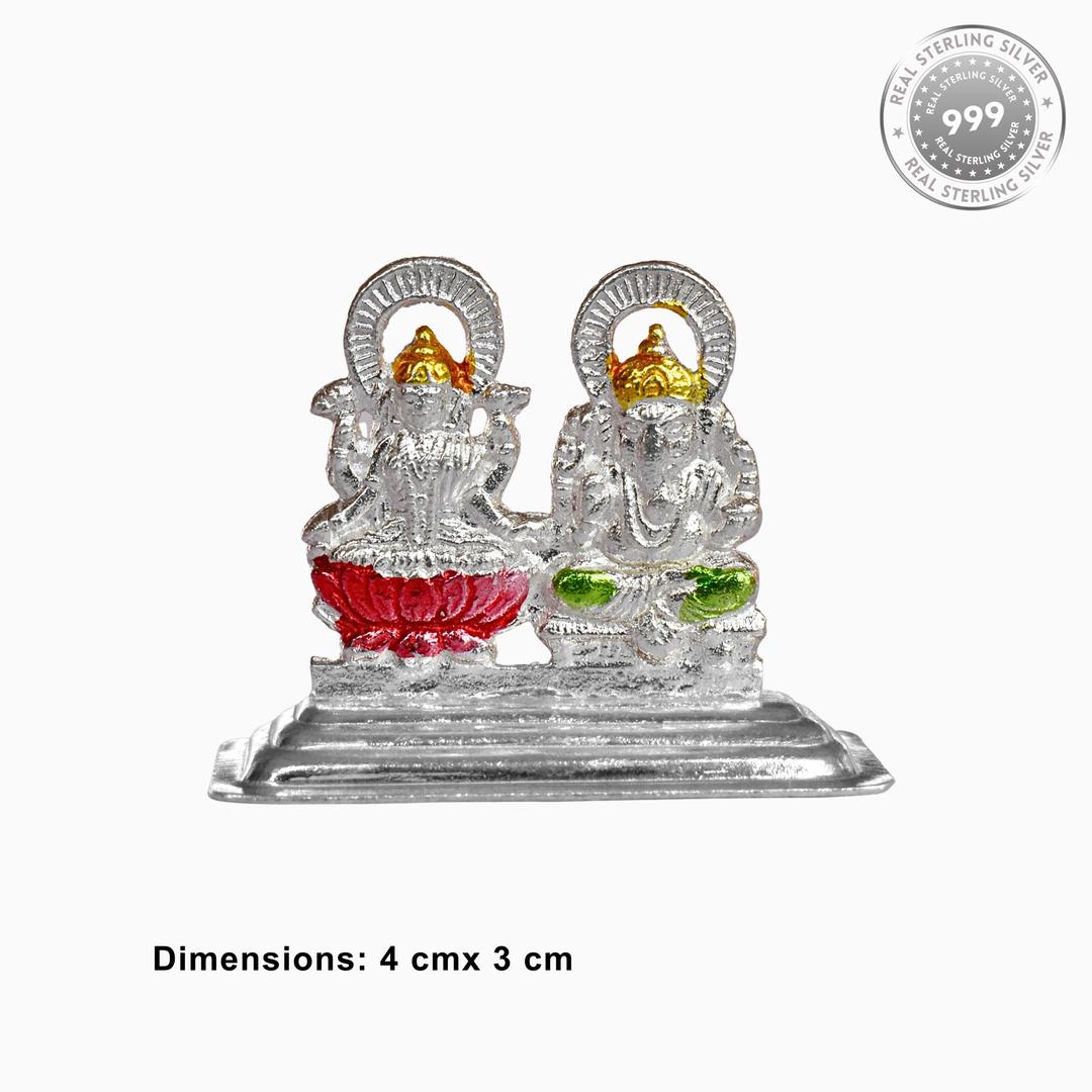 Hand-Painted 925 Sterling Silver Laxmi and Ganesh Idol - Vibrant Spiritual Decor for Home and Festivities 2