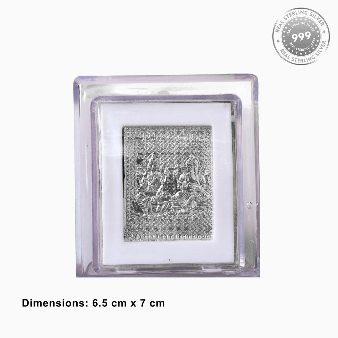 Sleek 925 Sterling Silver Laxmi-Ganesh Plaque - Modern Spiritual Decor with Frame - Ideal for Puja and Gifting - 6.5x7 CM 2