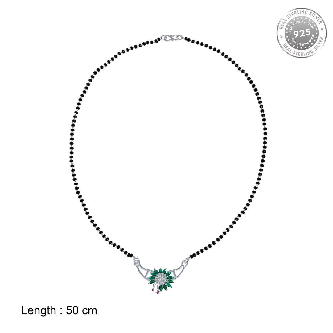 Silver Mangalsutra with Emerald Green Diamond 4