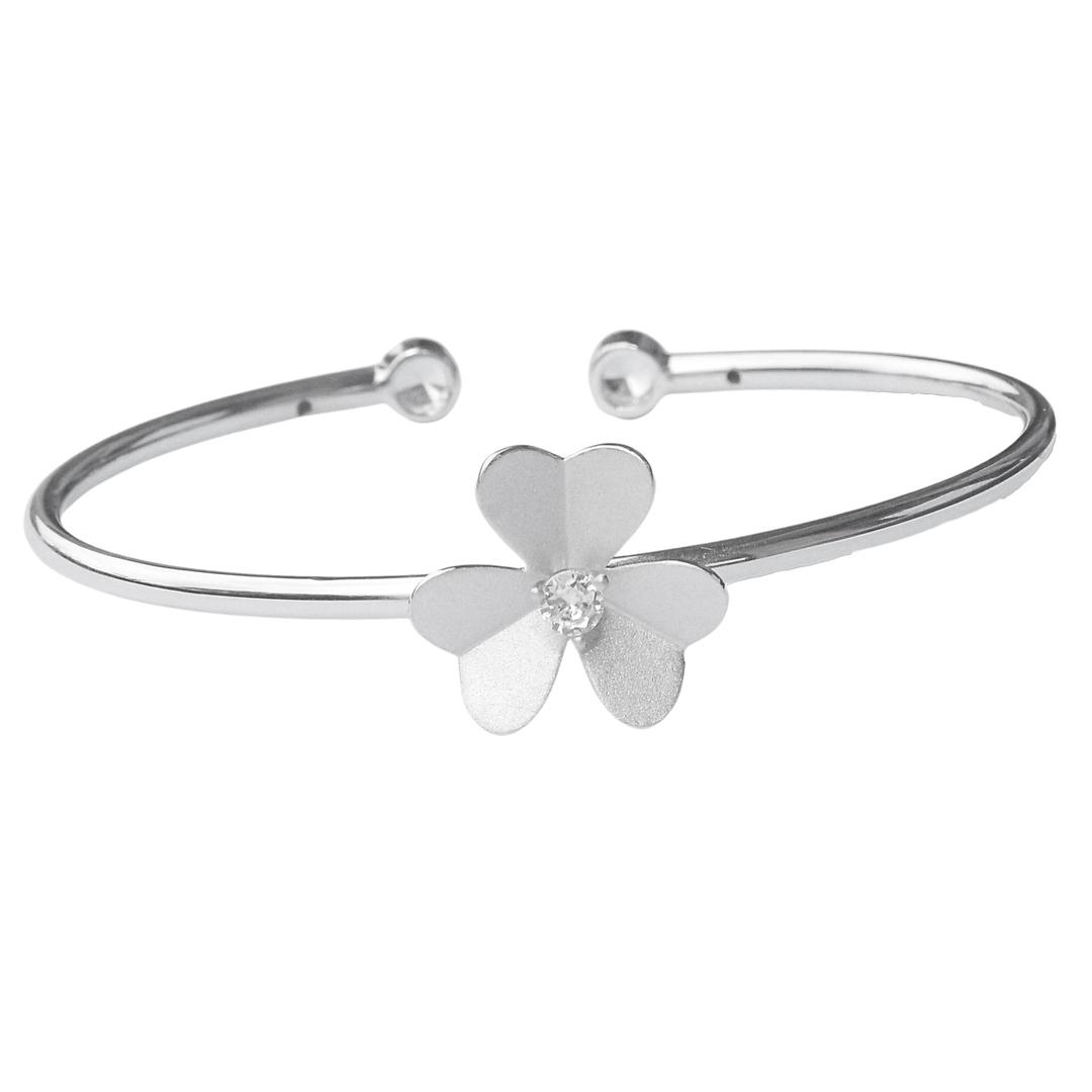 925 Sterling Silver Flower Rhodium Bangle Bracelet For Women & Girls 0