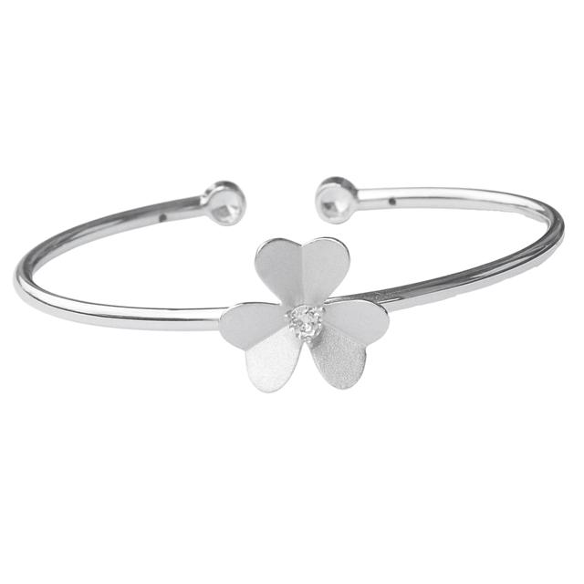 925 Sterling Silver Flower Rhodium Bangle Bracelet For Women & Girls