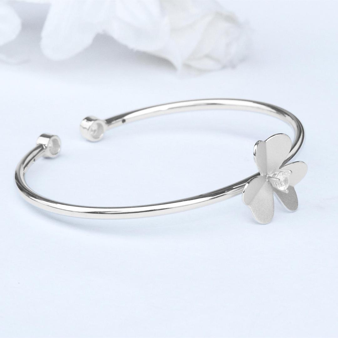 925 Sterling Silver Flower Rhodium Bangle Bracelet For Women & Girls 1