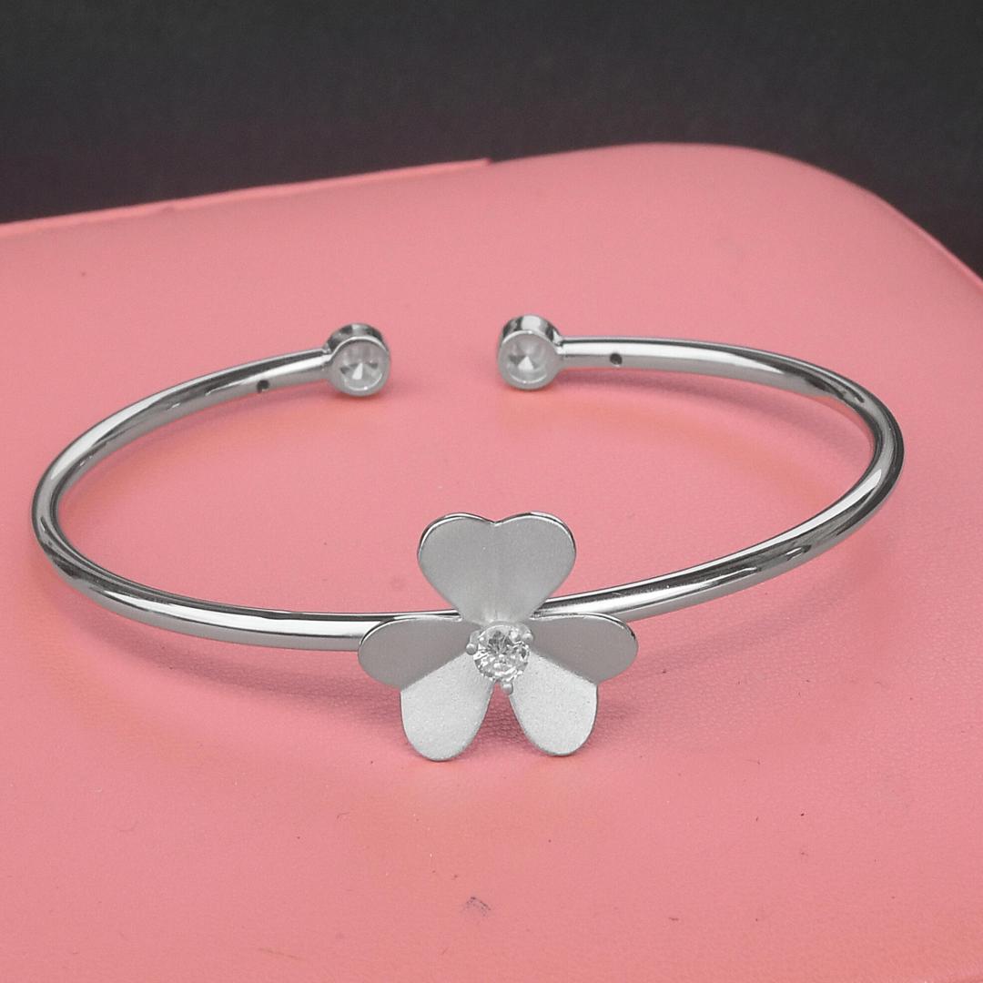 925 Sterling Silver Flower Rhodium Bangle Bracelet For Women & Girls 2