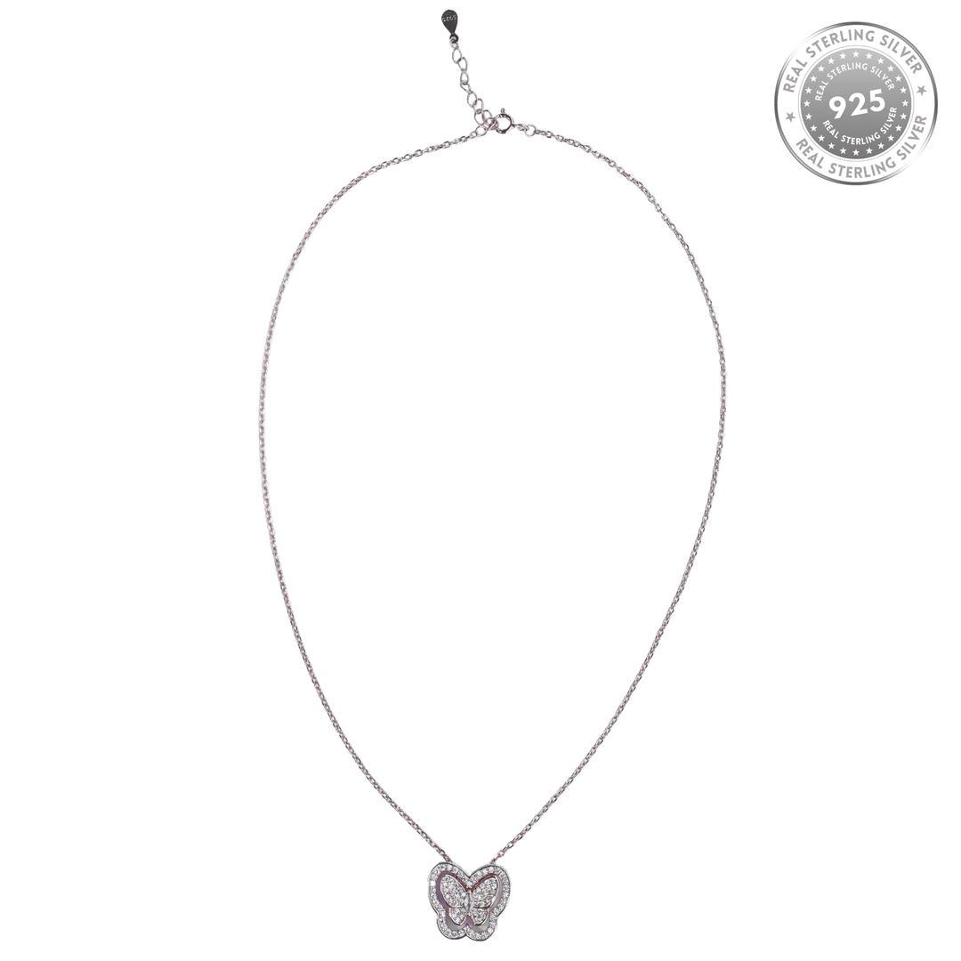 925 Sterling Silver Rose Gold Butterfly Cubic Zirconia Necklace with Chain for Girls and Women 5
