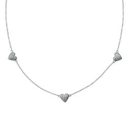 Triple Heart 925 Sterling Silver Necklace with Pave Crystal Accents for Women on Delicate Chain