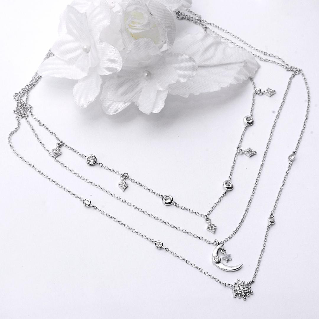 Elegant 925 Sterling Silver Multi-Layer Necklace with Charms for Girls and Women 1