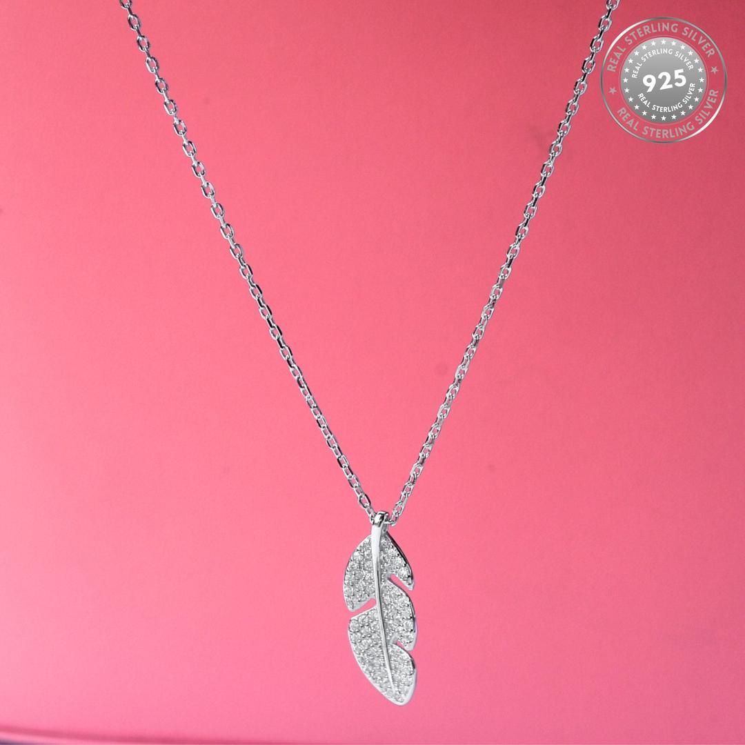 925 Silver Feather Pendant with Zirconia Stones with Link Chain for Women and Girls 2