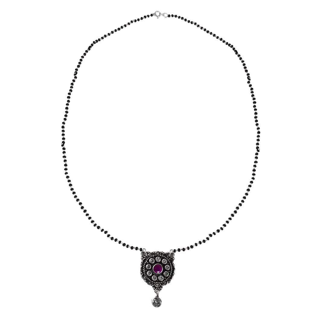 Silver Medallion with Purple Gemstone and Crystal Accents Mangalsutra 5