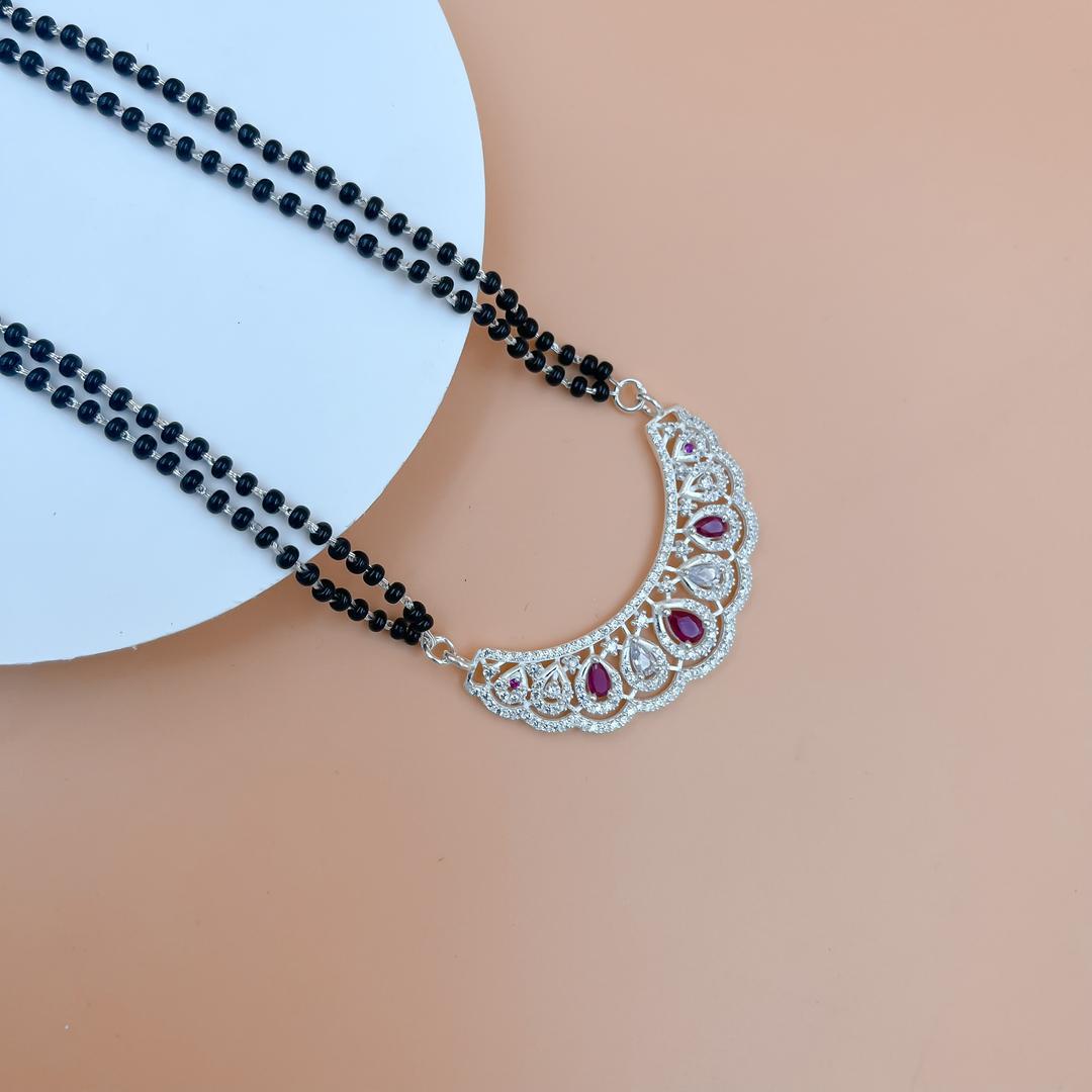 Luxurious 925 Sterling Silver Victorian-Inspired Crescent Necklace with Teardrop Pink Gemstones and Ornate Filigree 0