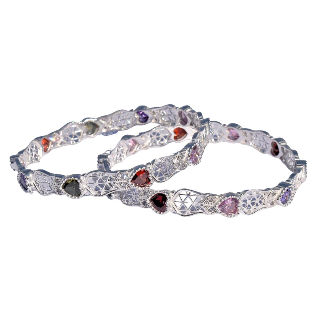 Silver Modern Heart Shape Diamond Bangles for Women and Girls (2/6) 0