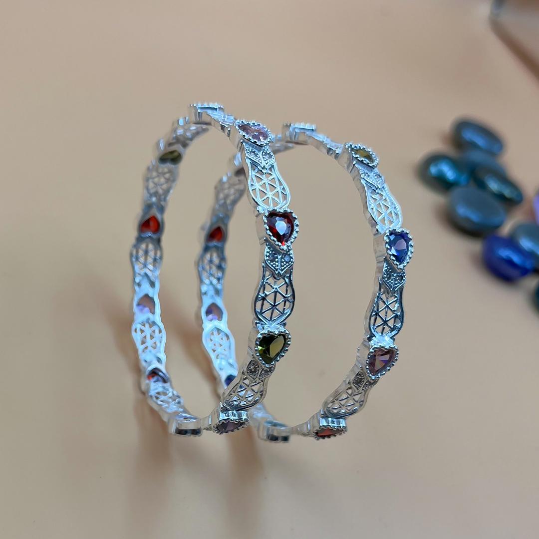 Silver Modern Heart Shape Diamond Bangles for Women and Girls (2/6) 3
