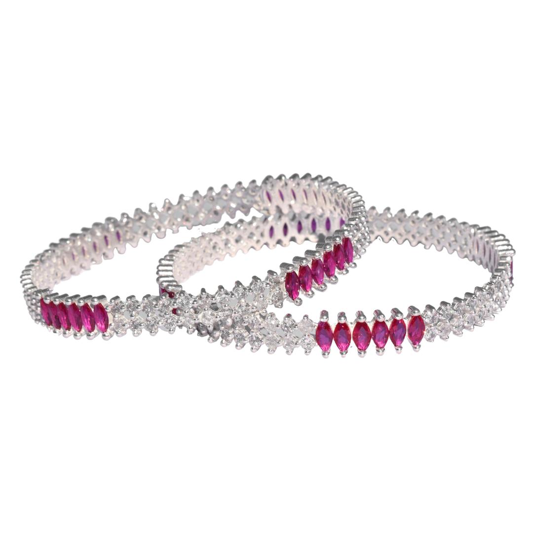 Silver Red Stone Bangles for Women and Girls (2/6) 0