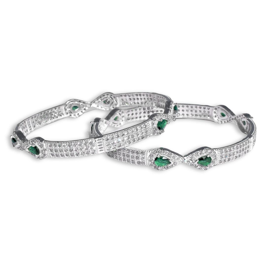 Silver Minimal Green Diamond Bangles 0