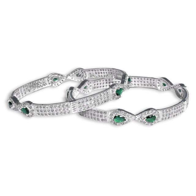 Silver Minimal Green Diamond Bangles