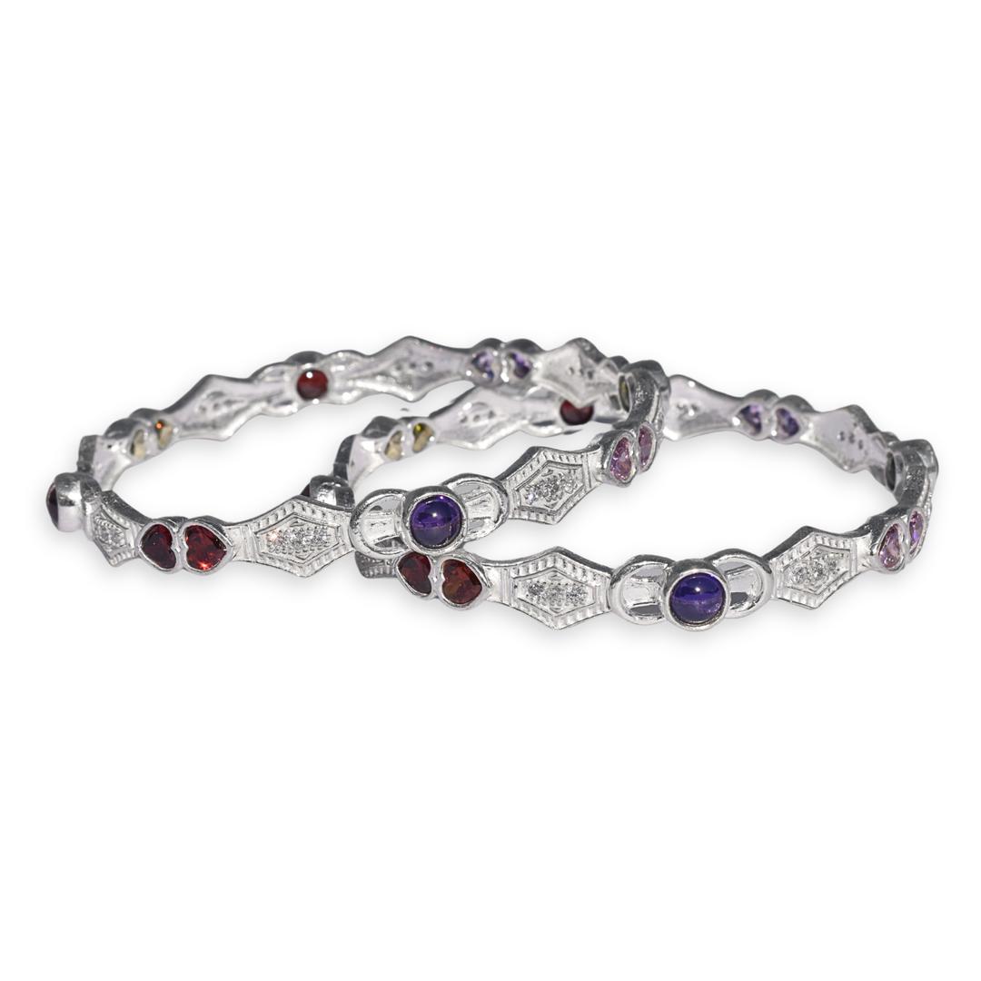 Silver Elegance Bangles with Precious Multicolor Gemstones 0