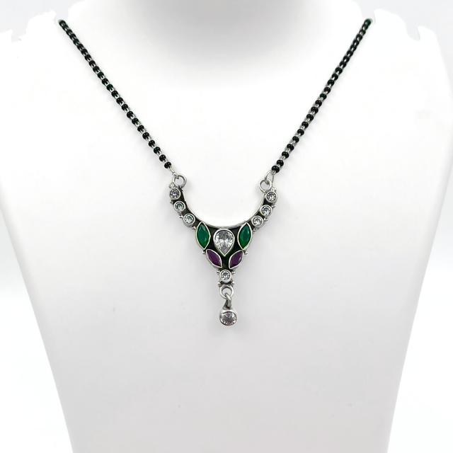 Silver Collar Mangalsutra with Vibrant Purple and Green Gemstone