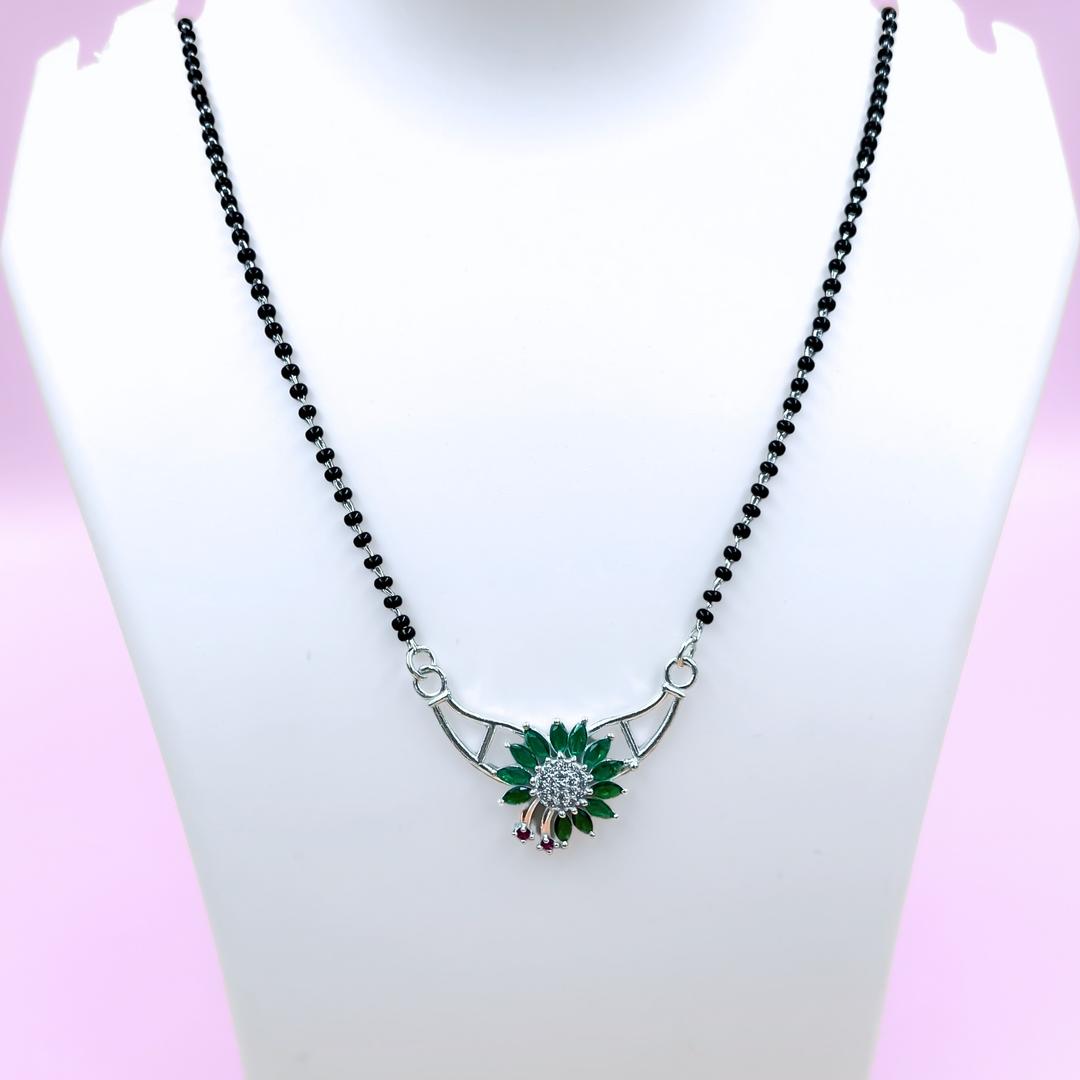 Silver Mangalsutra with Emerald Green Diamond 0