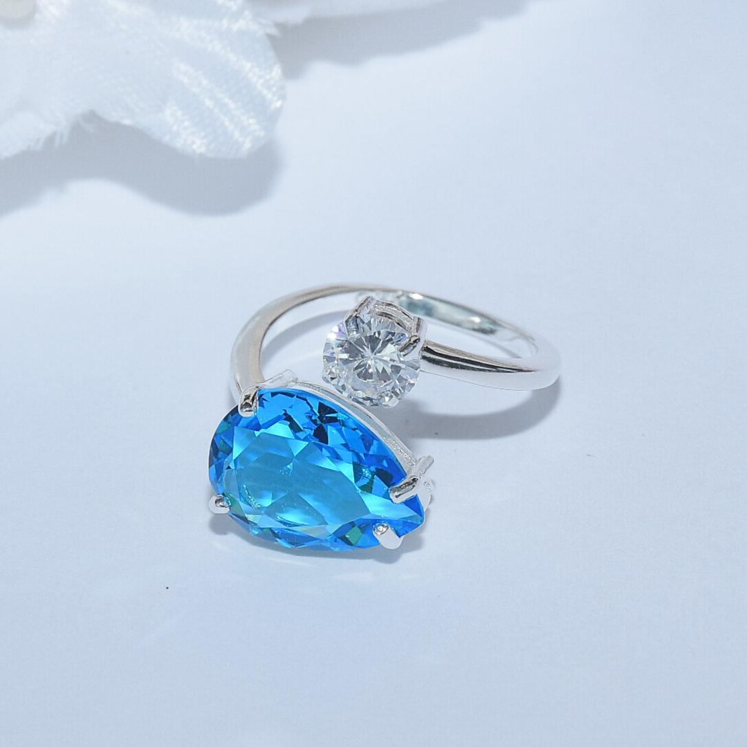 Swiss Blue Cocktail Engagement Adjustable Ring for Girls and Women 3