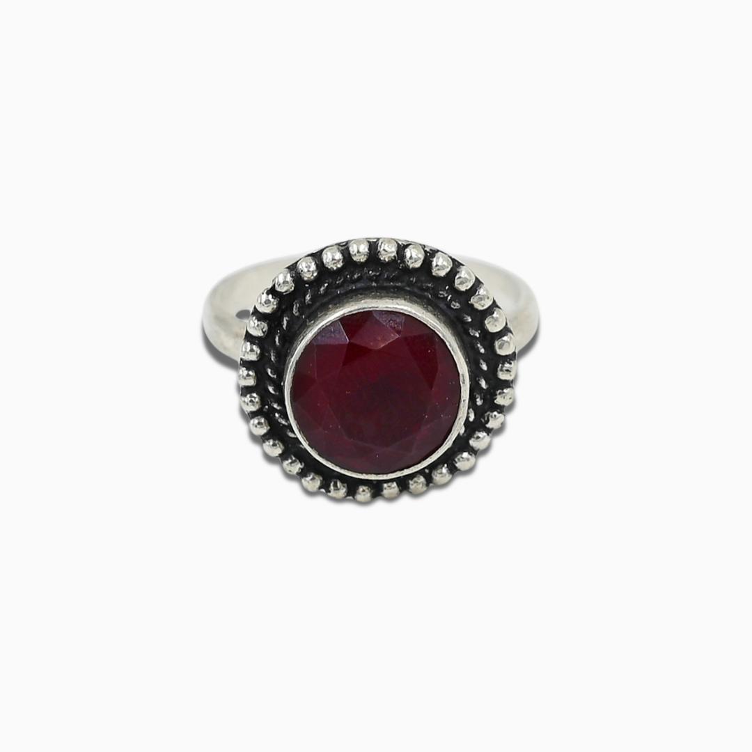 Silver Stunning Maroon Cut Stone Ring Women & Girls 0