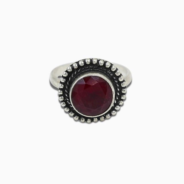 Silver Stunning Maroon Cut Stone Ring Women & Girls