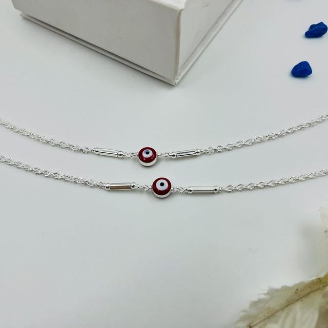 Silver Evil Eye Red Anklet